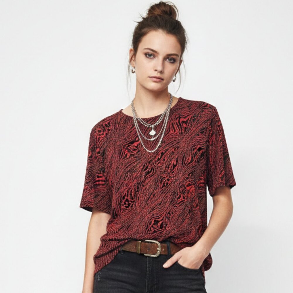 Vintage Tanjay Top Red Black Metallic Grunge Indie Sleeze Whimsigoth 2X